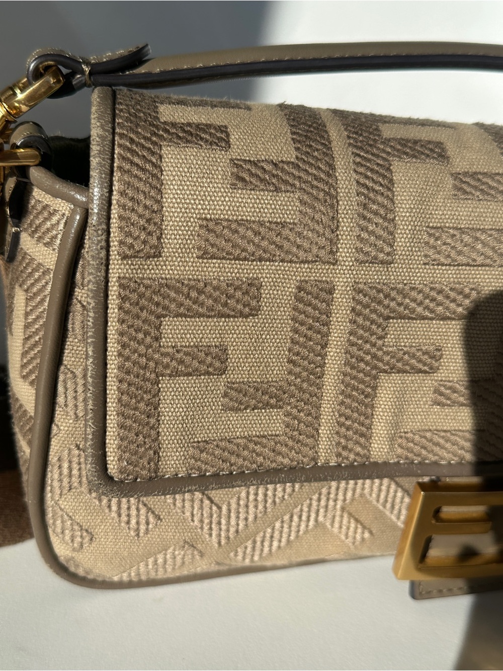 Fendi Baguette Zucca Monogram Canvas Bag M Beige Gold - Picture 9 of 16